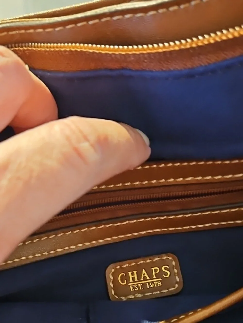 Chaps Brown and Cream Top Handle Purse with Gold-Tone Hardware Z3